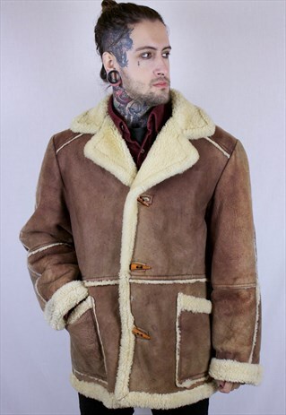 VINTAGE PIPED SHEEPSKIN COAT