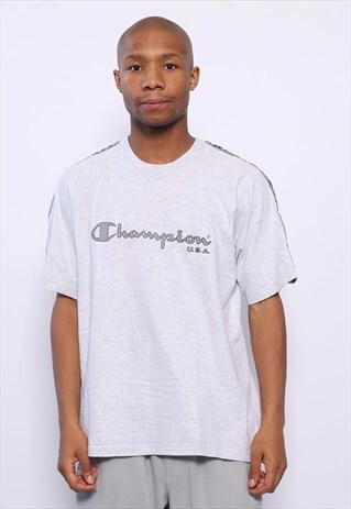 VINTAGE CHAMPION TAPE LOGO T-SHIRT GREY