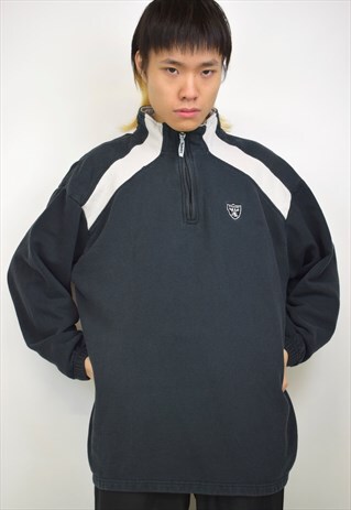 VINTAGE 90S NFL BLACK RAIDERS 3/4 ZIP JUMPER
