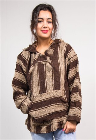 90'S VINTAGE BROWN STRIPE HIPPIE BAJA HOODIE