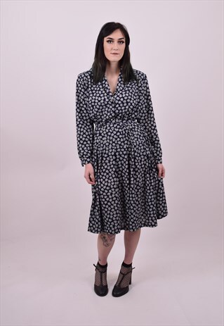 VINTAGE 80'S BLUE CRAZY PRINT PREPPY UNI DRESS SIZE LARGE