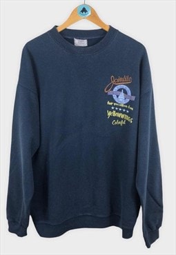 Vintage Navy Jumper Sweatshirt Oversized Embroidered