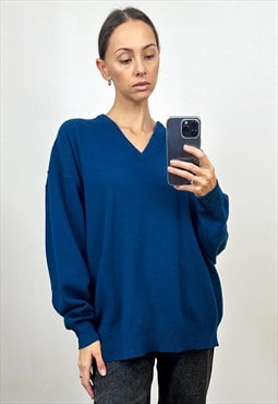 Vintage Blue Wool Large Size Sweater