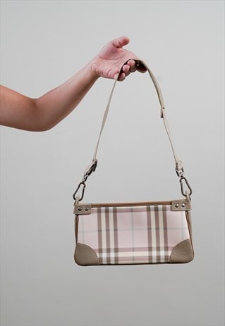 Pink Check Leather Shoulder Bag 