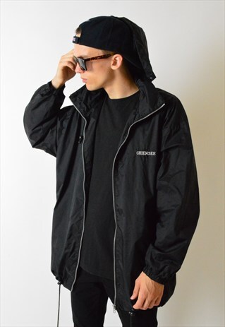 VINTAGE 90S BLACK MINIMALIST SHELL RAIN COAT JACKET