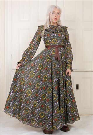 VINTAGE 70S MAXI DRESS WITH LONG SLEEVES