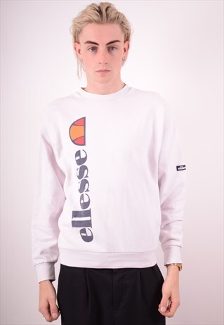 ELLESSE MENS VINTAGE SWEATSHIRT JUMPER XXS WHITE 90S