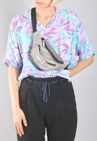 VINTAGE 90S GREY DOGTOOTH CHECK FESTIVAL BUM BAG BUMBAG