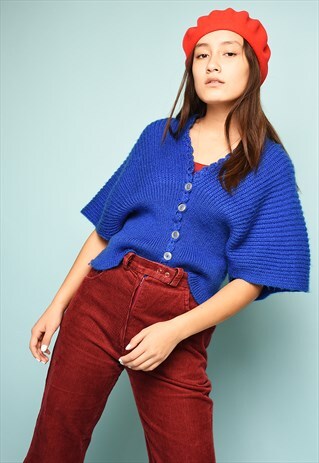 VINTAGE 70'S RETRO RIBBED KNIT BATWING SLEEVE SWEATER