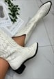 COWBOY BOOTS CREAM BELOW KNEE WESTERN COWGIRL BOOTS