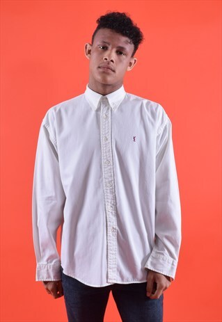 WHITE YVES SAINT LAURENT EMBROIDERED LONG SLEEVED SHIRT