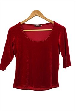 Red vintage velvet blouse M/L