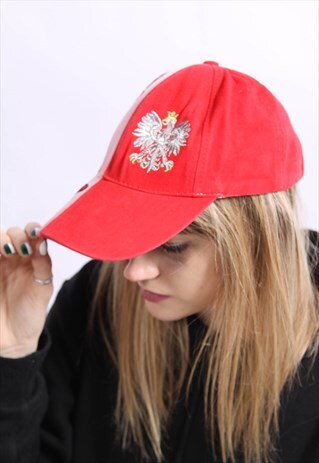 VINTAGE POLAND TOURIST BASEBALL CAP HAT RED