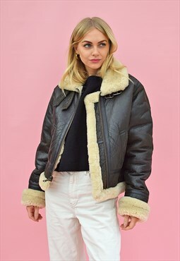 Aviator Sheepskin Flying Jacket Leather Vintage Cropped