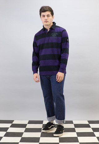VINTAGE STRIPED RUGBY STYLE SHIRT PURPLE &BLACK