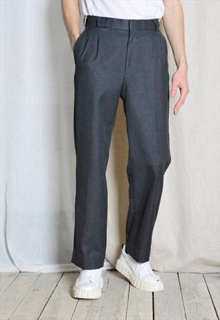 Y2K Grey Minimalist Pleated Formal Mens Pants