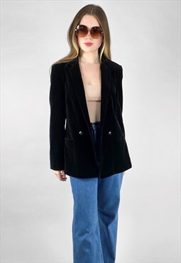 Ladies Vintage 70's Black Velvet Tux Style Blazer Jacket