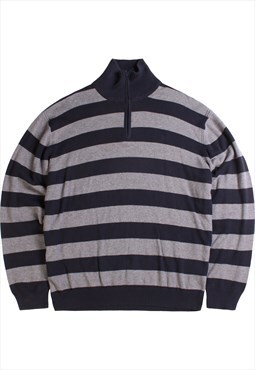 Vintage  Nautica Jumper / Sweater Quarter Zip Striped Navy