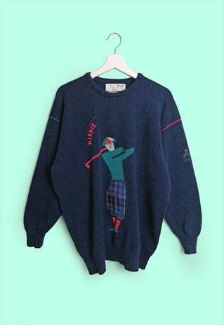 80'S NICK FALDO GOLF BIRDIE NOVELTY WOOL SWEATER RETRO