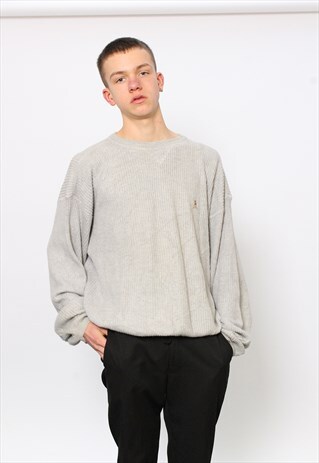 VINTAGE TOMMY HILFIGER CREST LOGO KNIT GREY