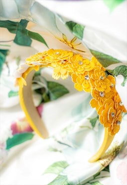Yellow Flower Embellished Headband with Gems