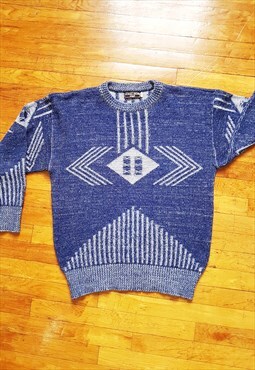 Vintage Blue Ski Sweater Blue Wool Coogi Style Sweater Sz L 