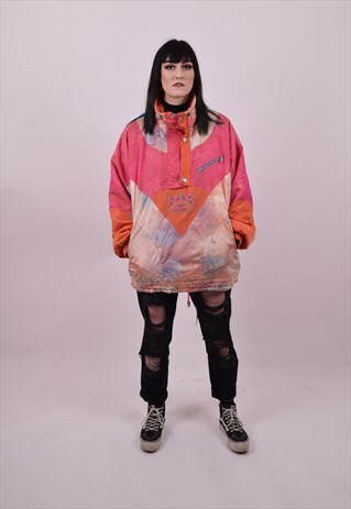 VINTAGE 80'S PINK SKI WINDBREAKER JACKET SIZE X LARGE