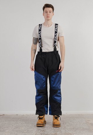 Vintage 90s Technical Black Blue Suspender Winter Pants L