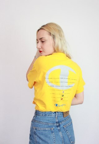 VINTAGE 90S RARE YELLOW CHAMPION LOGO T-SHIRT UNISEX