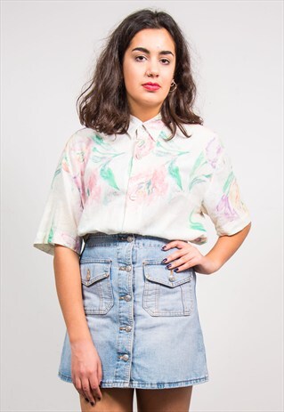 VINTAGE 90'S PASTEL FLORAL PATTERN SHIRT BLOUSE