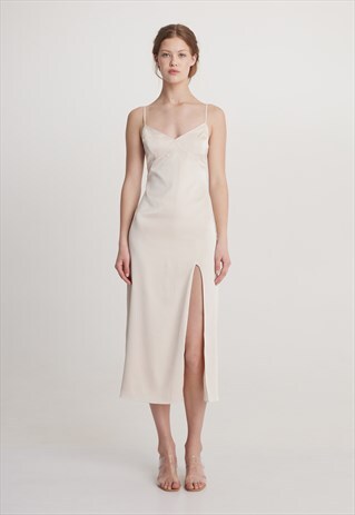 SATIN SLIP MIDI PROM COCKTAIL EVENING DRESS
