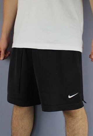 VINTAGE NIKE SHORTS IN BLACK WITH EMBROIDERED SWOOSH LOGO AN