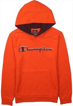 Vintage 90's Champion Hoodie Spellout Pullover Orange Large