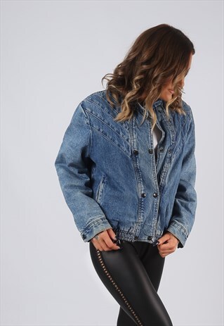 DENIM JACKET 90'S BOMBER LINED VINTAGE UK 10 (BJDG)