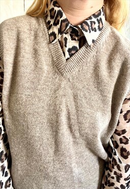 Vintage Cream Sweater Vest Wool Grandad 80's Top