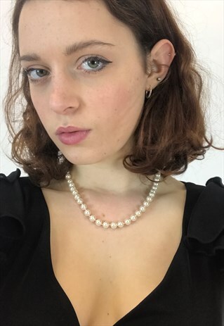 90S PEARL BEADED NECKLACE AND BRACLET SET