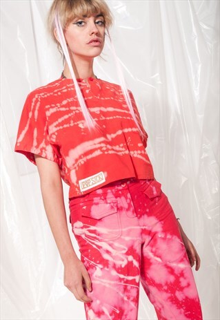 VINTAGE CROP TOP 80S REWORKED BLEACH PAINTED COTTON TEE