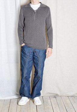 Vintage 90s Grey Grunge Ribbed Knit Sweater