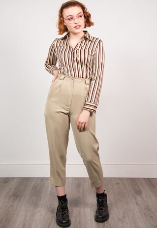 VINTAGE 90'S BEIGE HIGH WAIST CROPPED LEG TROUSERS