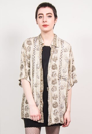 VINTAGE 90'S GREEN FLORAL PRINT SHORT SLEEVE OVERSIZED SHIRT