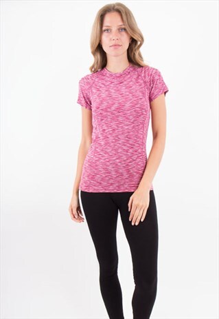 PINK CREW NECK SHORT SLEEVES FITTED SPORTY STRETCH TOP
