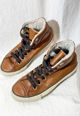 Vintage Converse Leather Sneakers Y2K Trainers in Brown