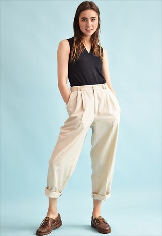 90'S RETRO NEUTRAL HIGH WAIST MOMS TAPERED TROUSERS