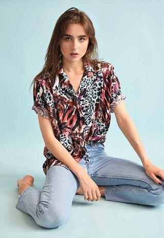 90'S RETRO ANIMAL PRINT OVERSIZED BLOUSE TOP