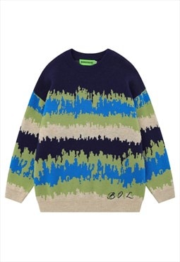 Striped sweater knitted landscape jumper earth top in blue