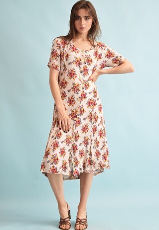 90'S RETRO FLORAL PRINT FESTIVAL OVERSIZED MIDI MOMS DRESS
