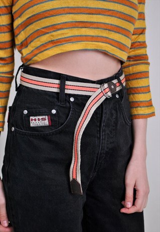 BEIGE ORANGE STRIPED BELT, VINTAGE OVERSIZE PARTY BELT