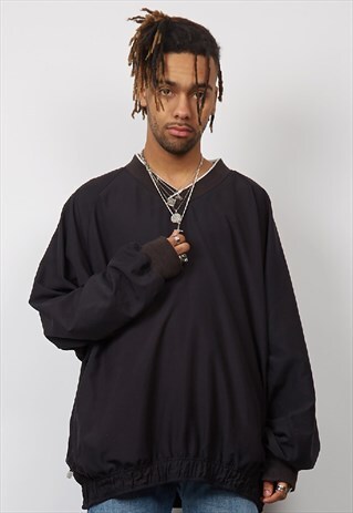VINTAGE 90'S ADIDAS BLACK V-NECK SWEATSHIRT