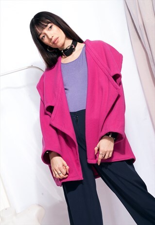VINTAGE WOOL CAPE 80S PINK OPEN FRONT BLAZER COAT