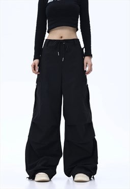 Parachute joggers cargo pocket pants skater trousers black
